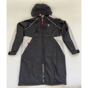TYR Swim Coat Hooded Long Lined Size XXS Fleece Lined‎ Jacket Black White